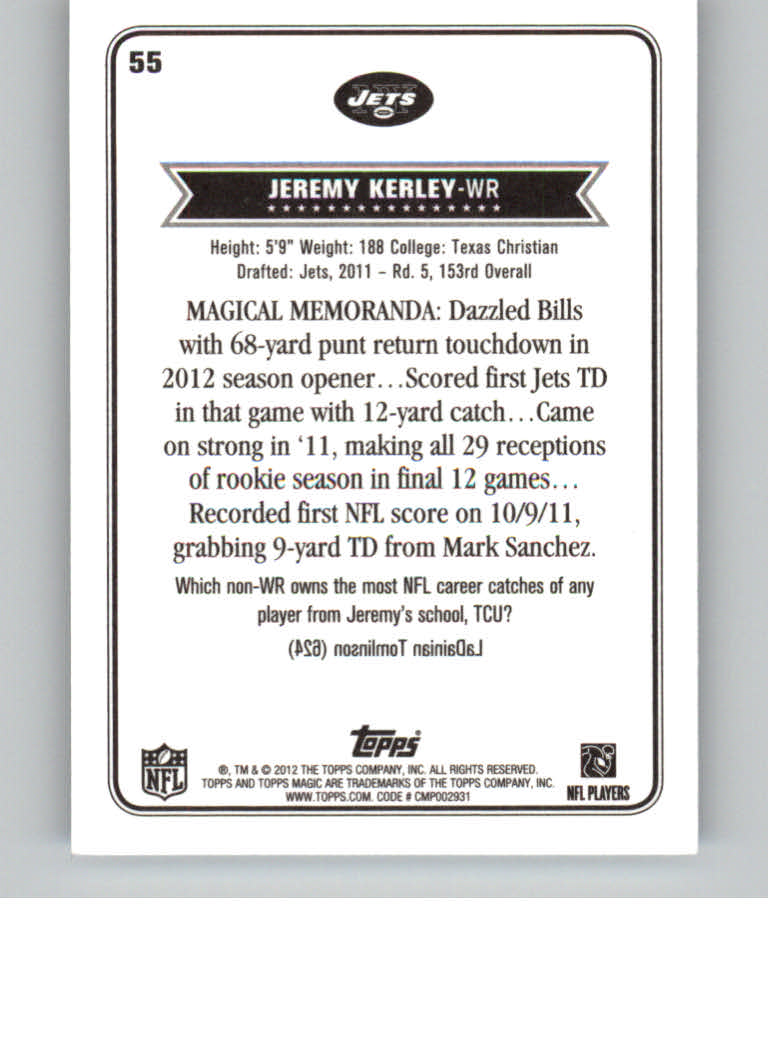 2012 Topps Magic Mini #55 Jeremy Kerley back image