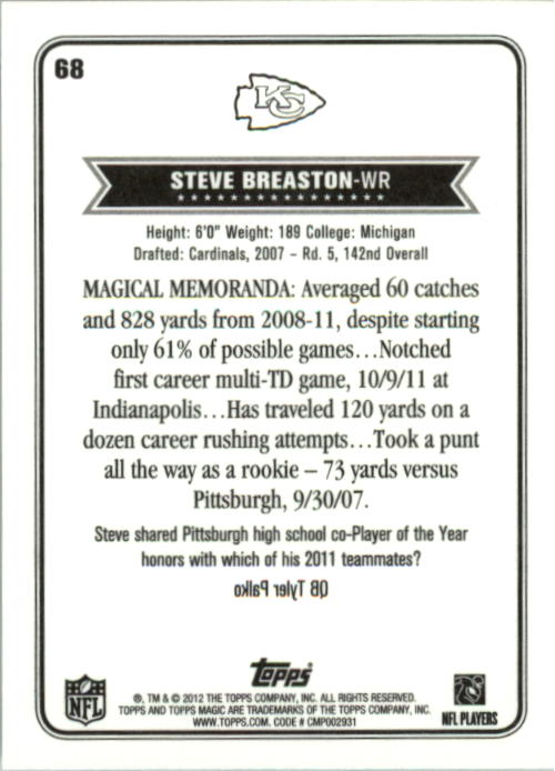 2012 Topps Magic Mini #68 Steve Breaston back image