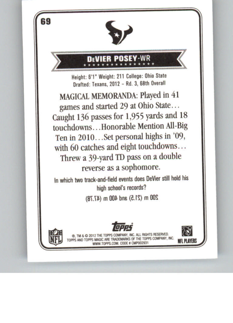 2012 Topps Magic Mini #69 DeVier Posey back image