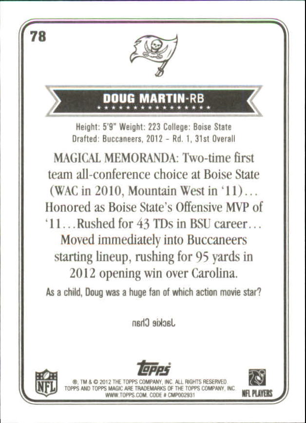 2012 Topps Magic Mini #78 Doug Martin back image