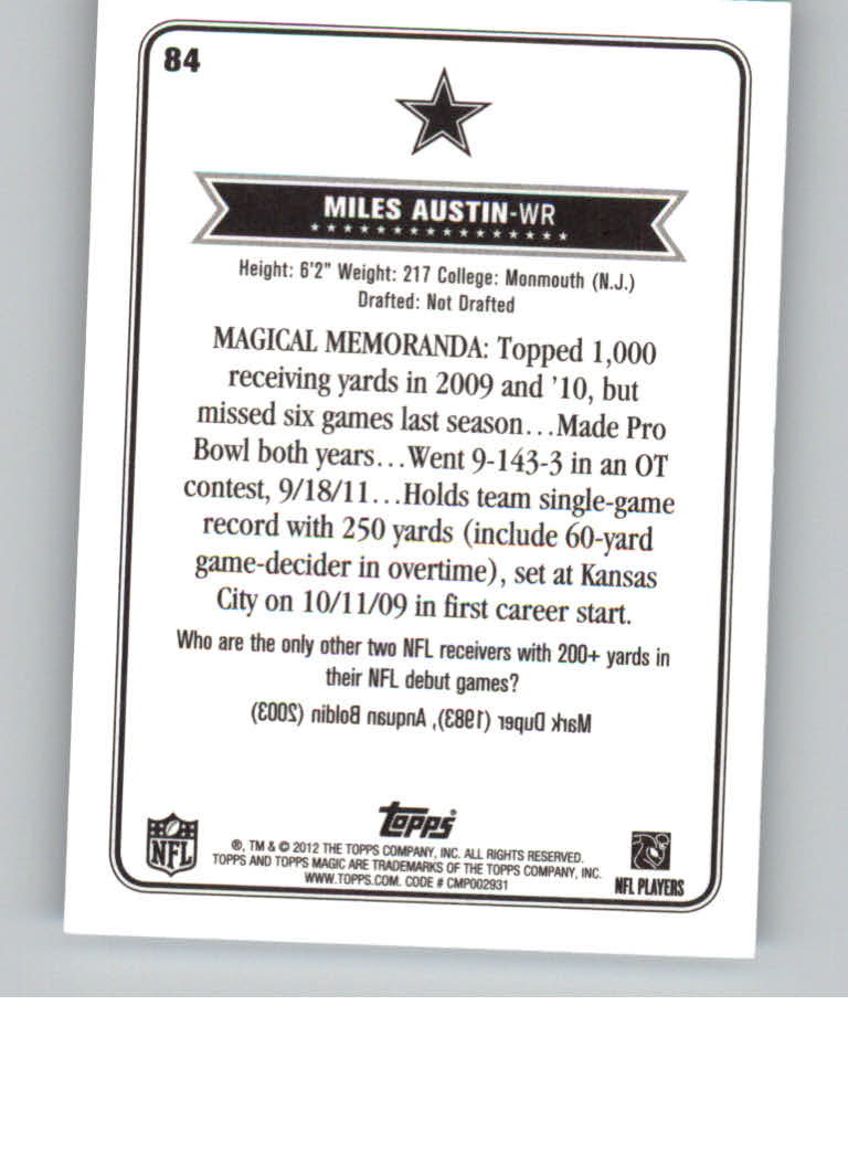2012 Topps Magic Mini #84 Miles Austin back image