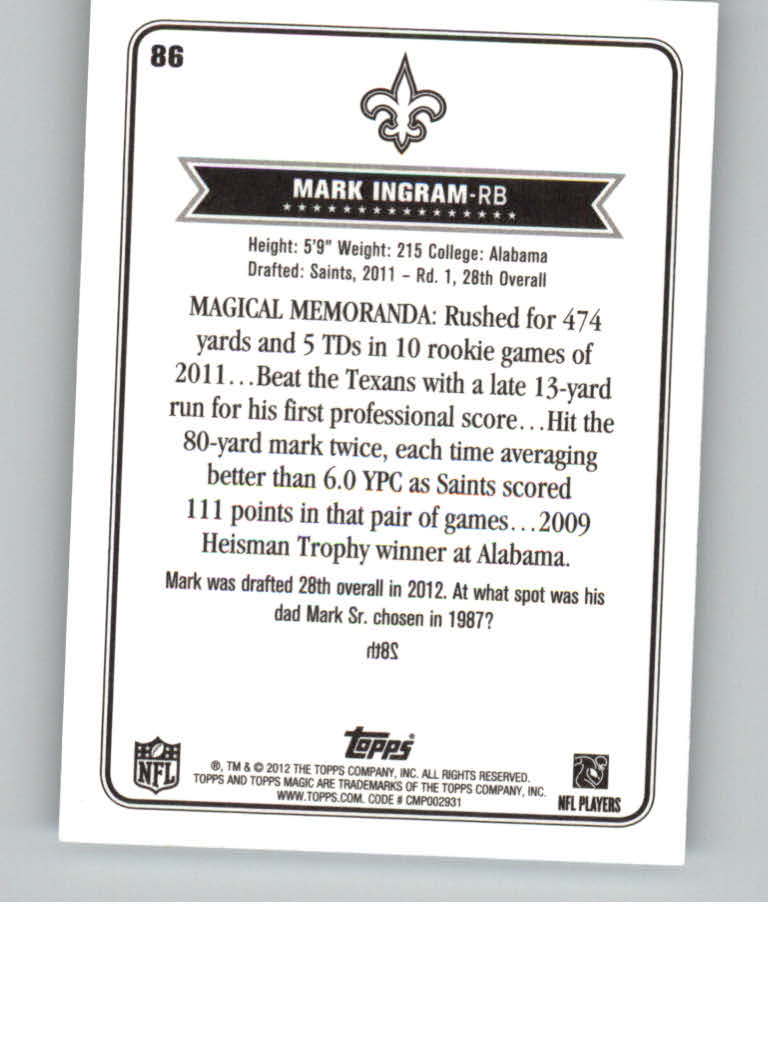 2012 Topps Magic Mini #86 Mark Ingram back image