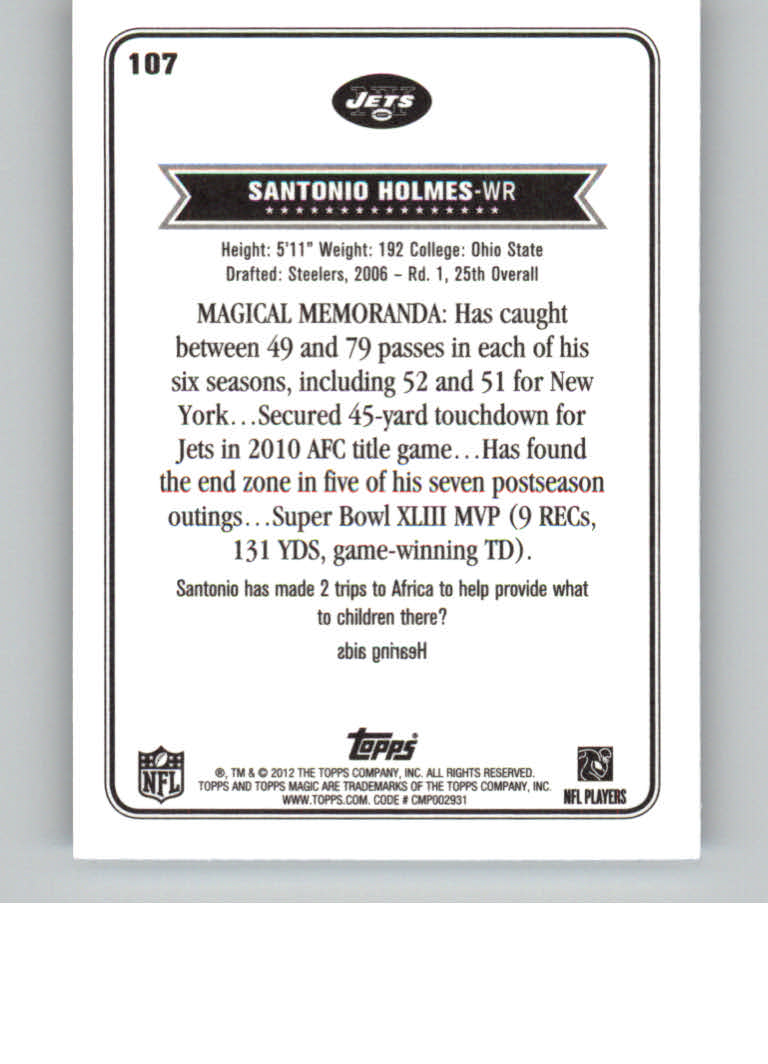 2012 Topps Magic Mini #107 Santonio Holmes back image