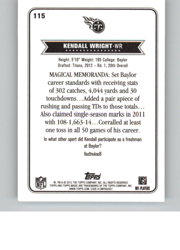 2012 Topps Magic Mini #115 Kendall Wright back image