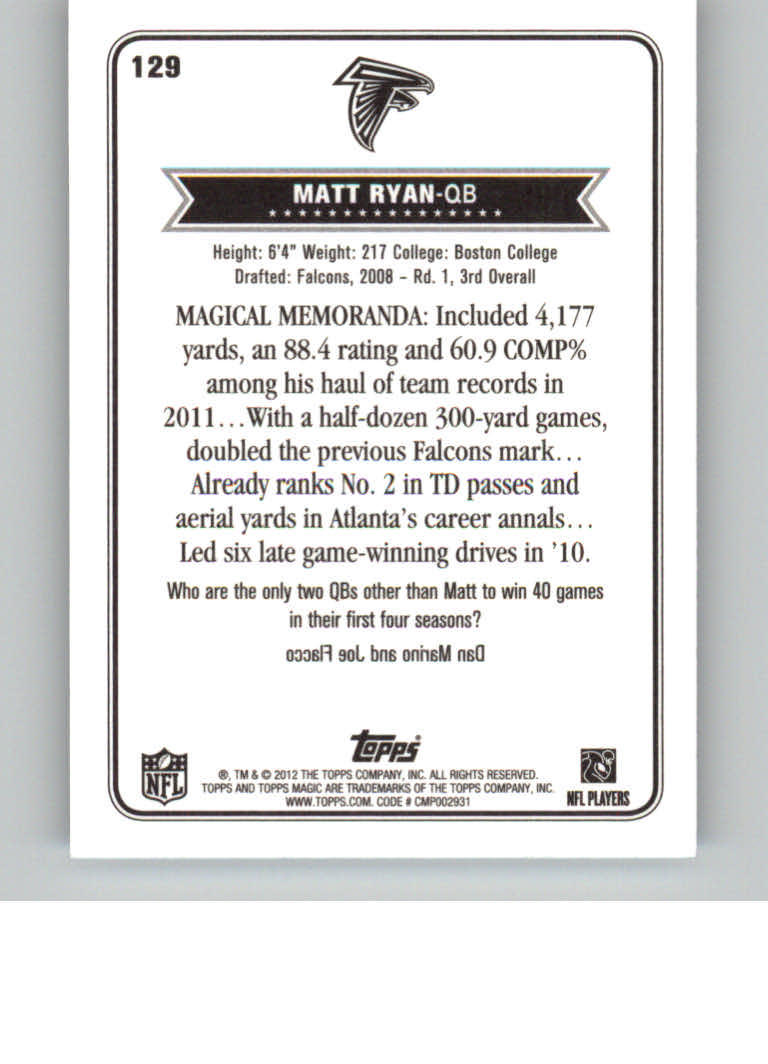 2012 Topps Magic Mini #129 Matt Ryan back image