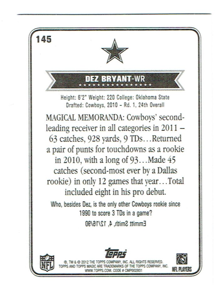 2012 Topps Magic Mini #145 Dez Bryant back image