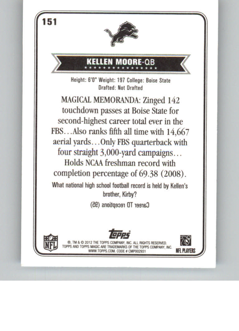 2012 Topps Magic Mini #151 Kellen Moore back image