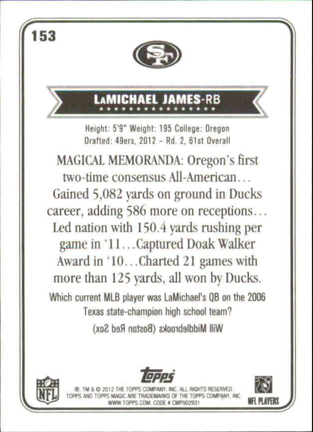 2012 Topps Magic Mini #153 LaMichael James back image