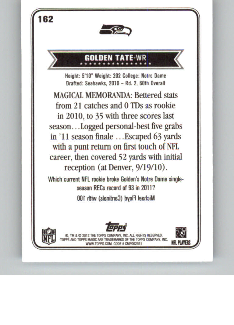 2012 Topps Magic Mini #162 Golden Tate back image