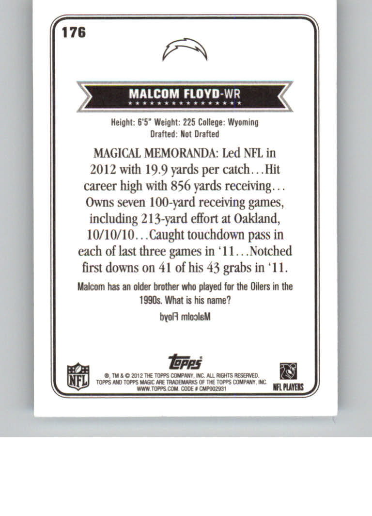 2012 Topps Magic Mini #176 Malcom Floyd back image