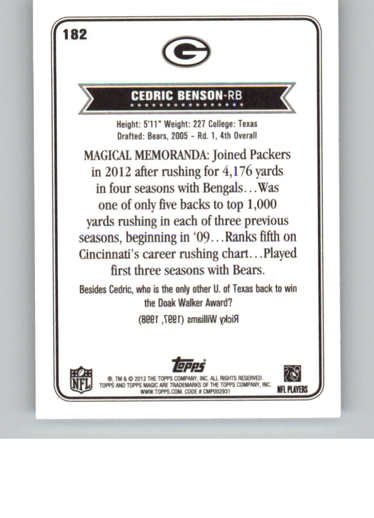 2012 Topps Magic Mini #182 Cedric Benson back image