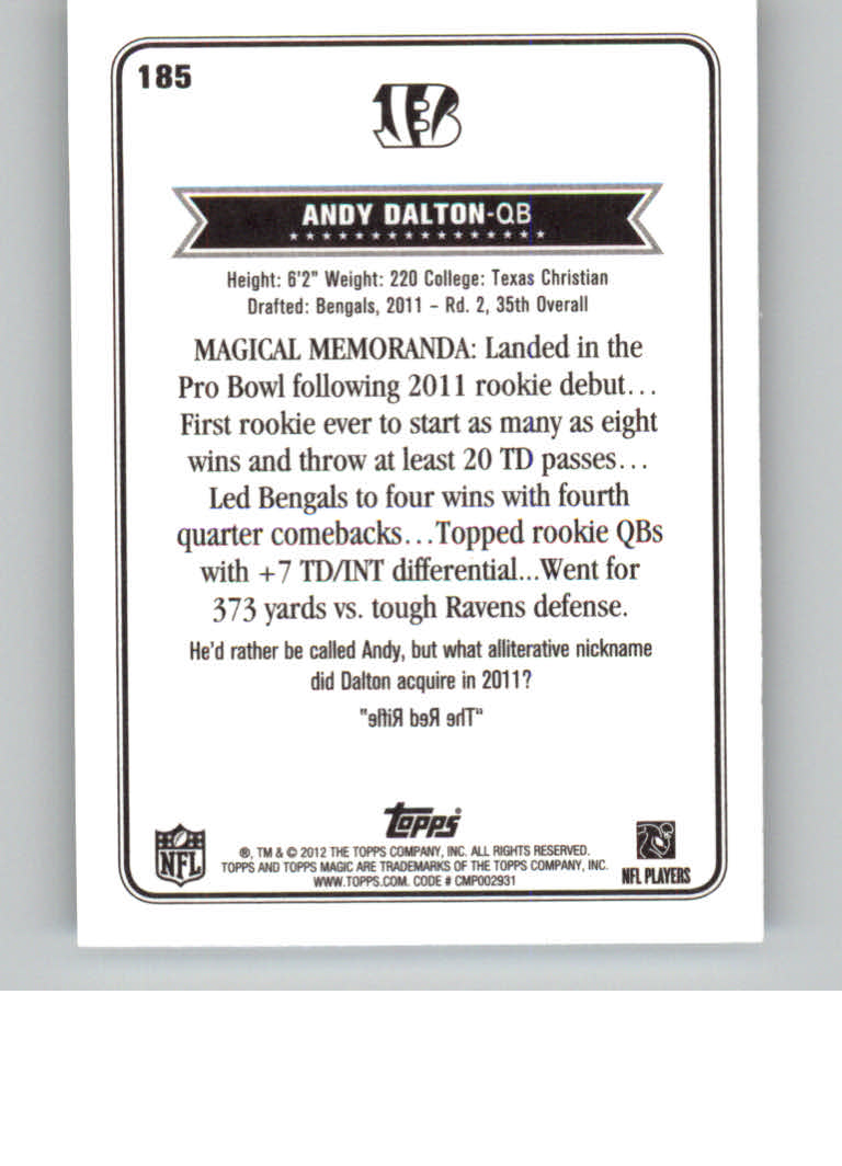 2012 Topps Magic Mini #185 Andy Dalton back image