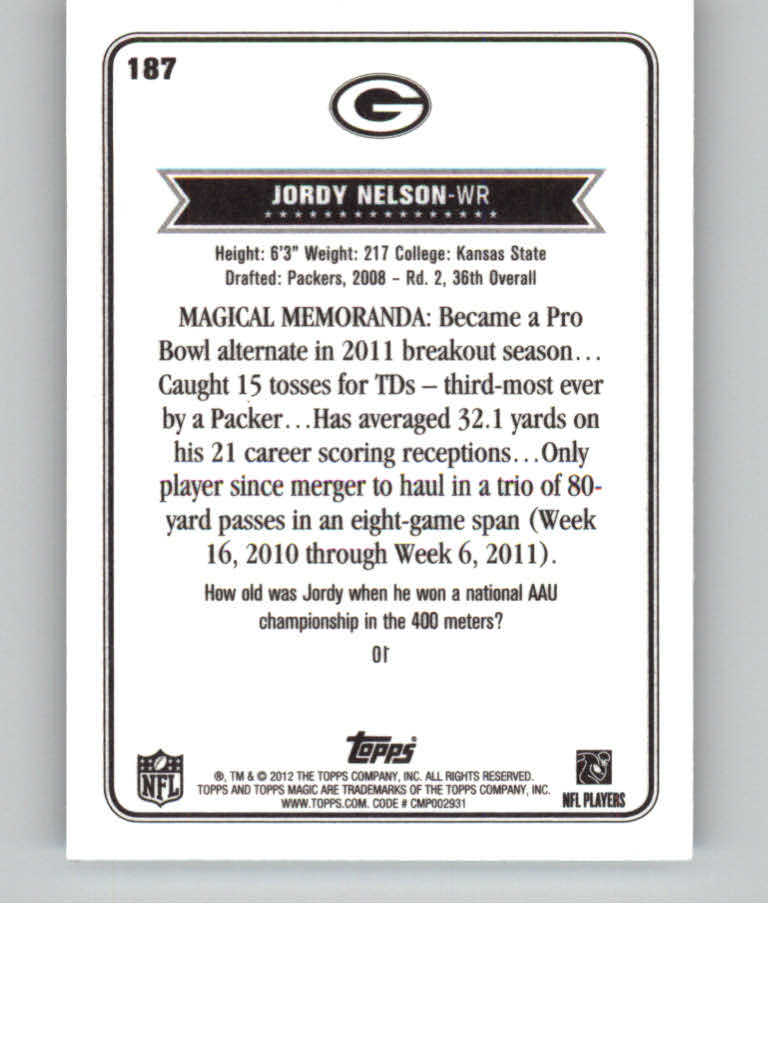 2012 Topps Magic Mini #187 Jordy Nelson back image