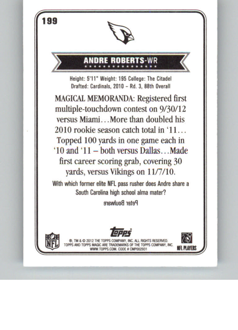 2012 Topps Magic Mini #199 Andre Roberts back image