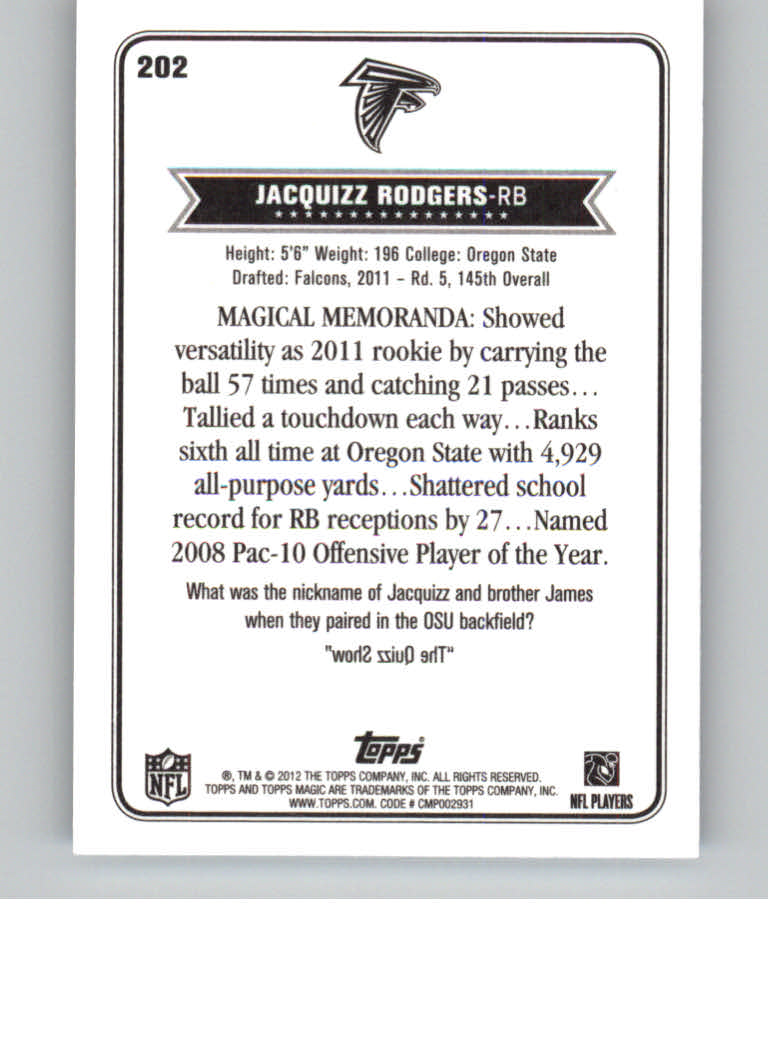 2012 Topps Magic Mini #202 Jacquizz Rodgers back image