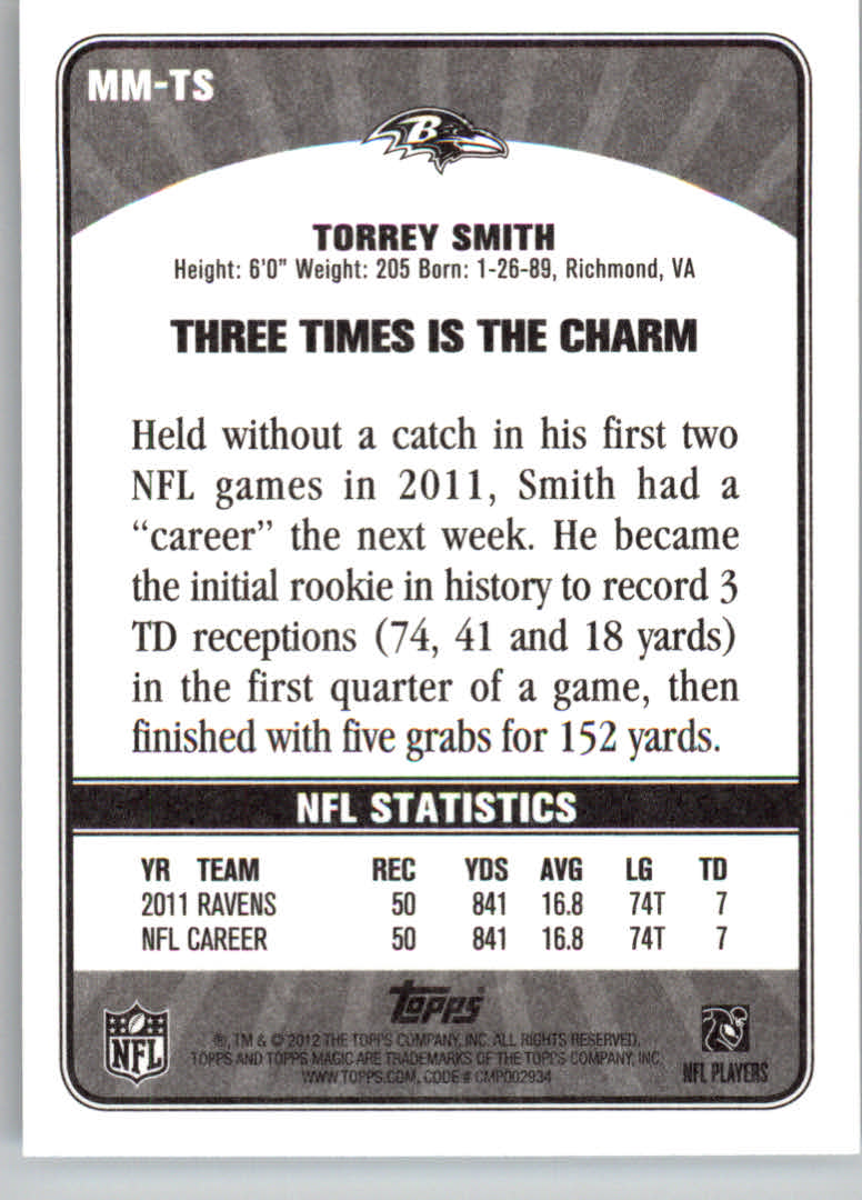 2012 Topps Magic Magical Moments #MMTS Torrey Smith back image
