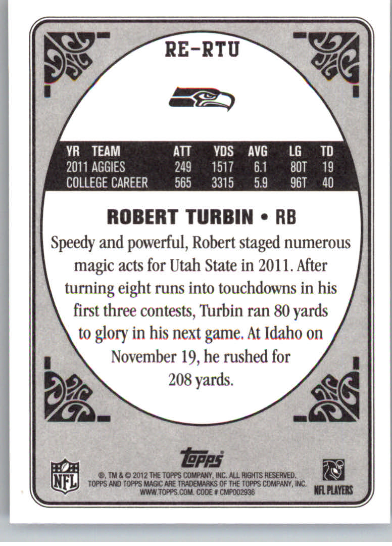 2012 Topps Magic Rookie Enchantment #RERTU Robert Turbin back image