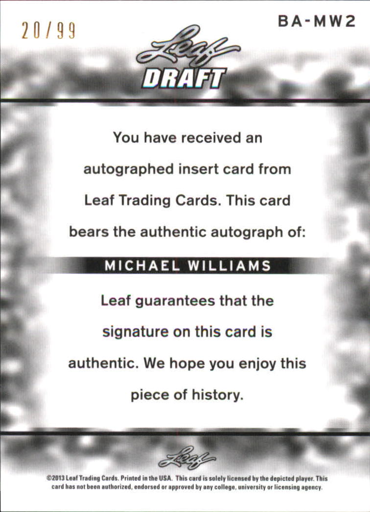 2013 Leaf Metal Draft #BAMW2 Michael Williams back image