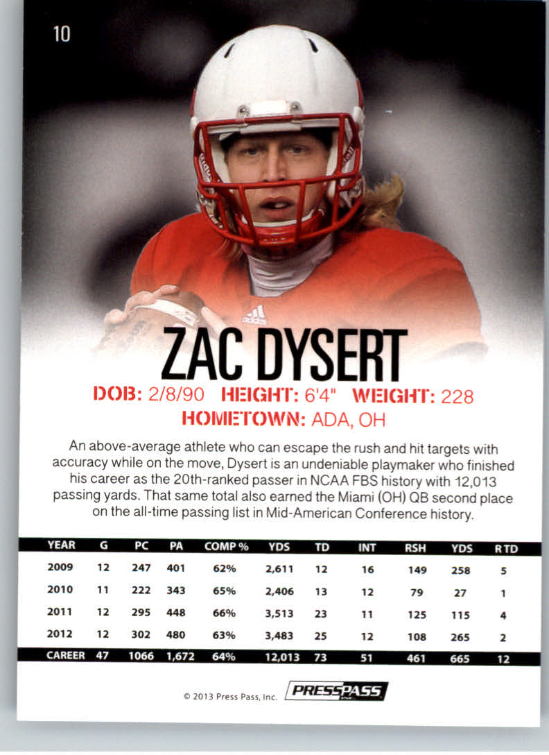 2013 Press Pass #10 Zac Dysert back image