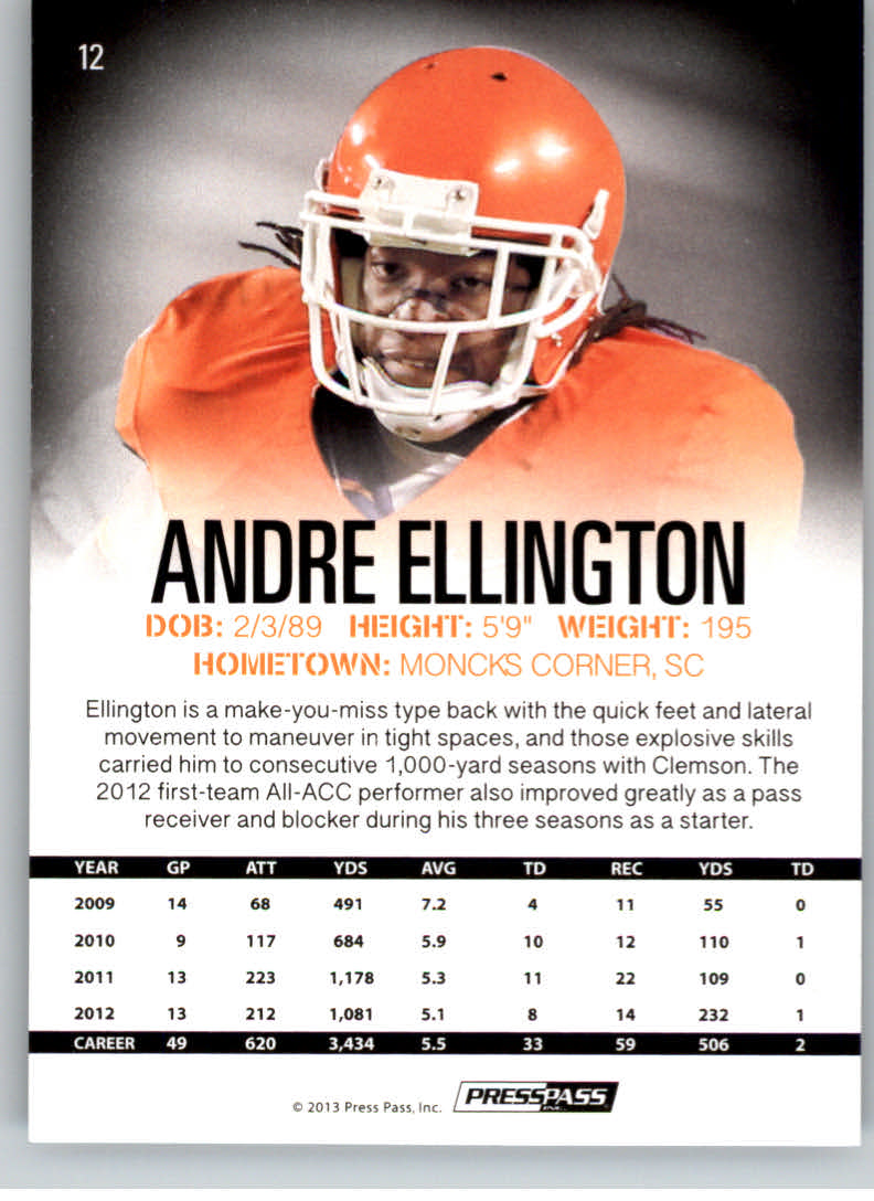 2013 Press Pass #12 Andre Ellington back image