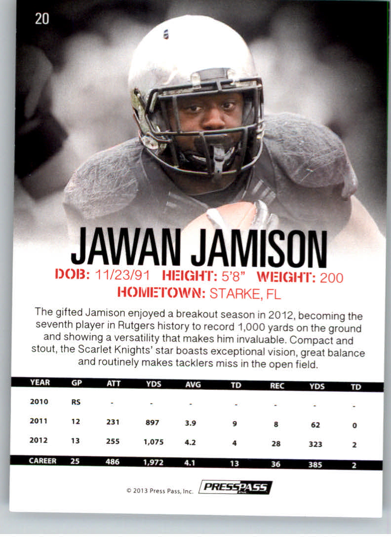 2013 Press Pass #20 Jawan Jamison back image