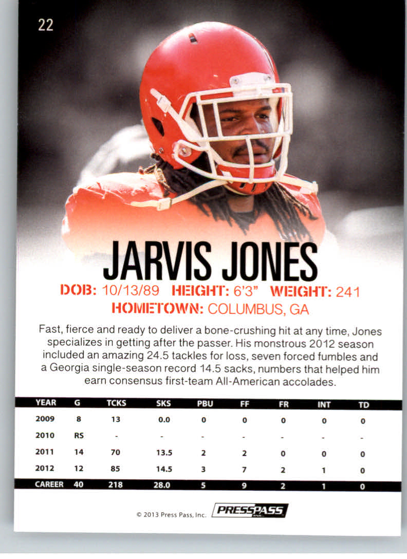 2013 Press Pass #22 Jarvis Jones back image