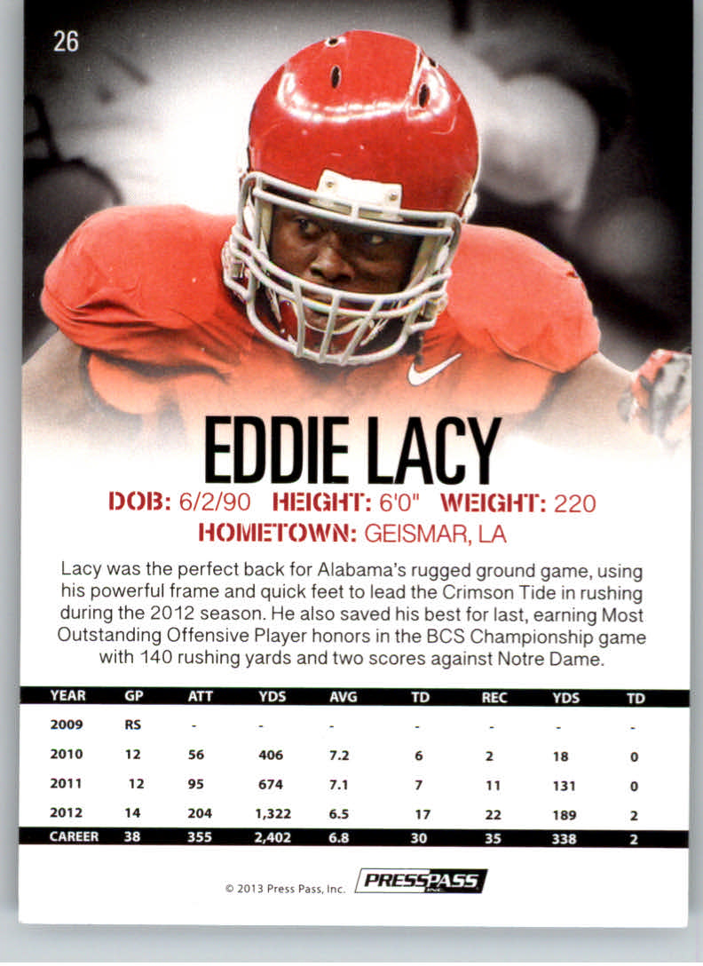 2013 Press Pass #26 Eddie Lacy back image