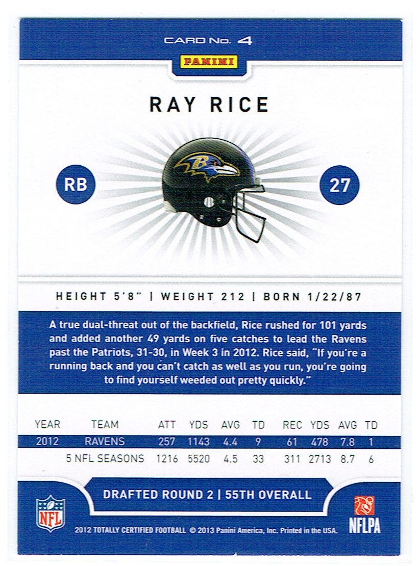 2012 Totally Certified #4 Ray Rice back image