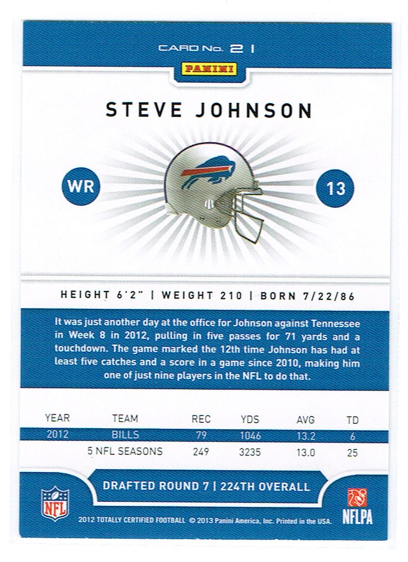 2012 Totally Certified #21 Steve Johnson back image