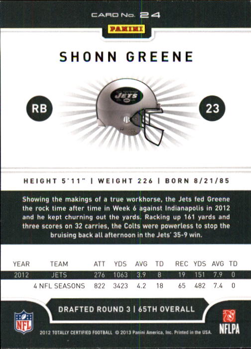 2012 Totally Certified #24 Shonn Greene back image
