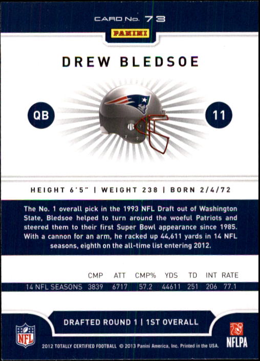2012 Totally Certified #73 Drew Bledsoe back image