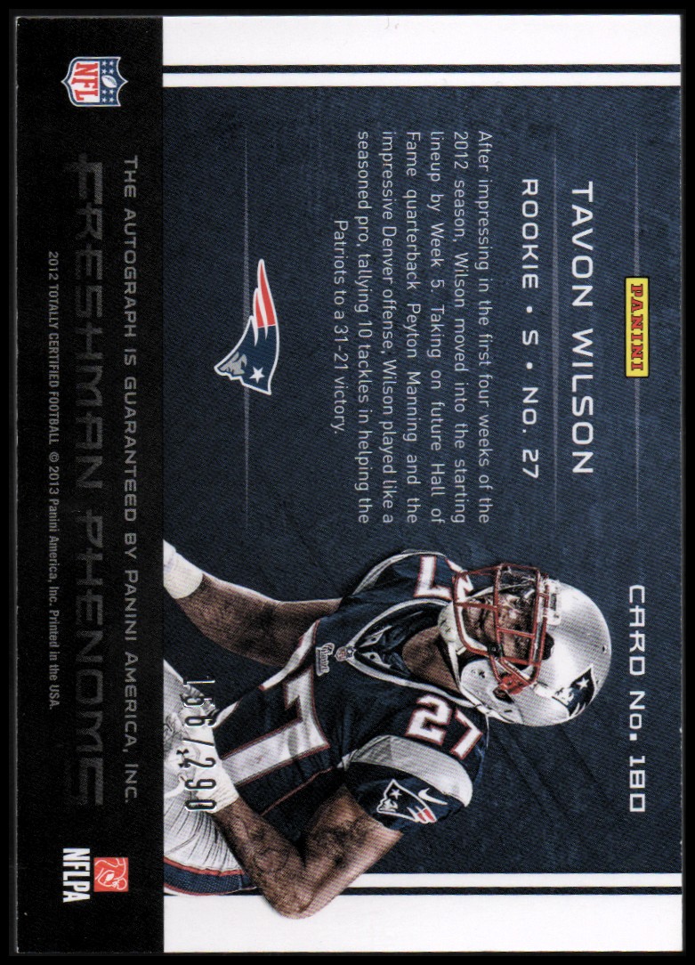 2012 Totally Certified #180 Tavon Wilson AU/290 RC back image