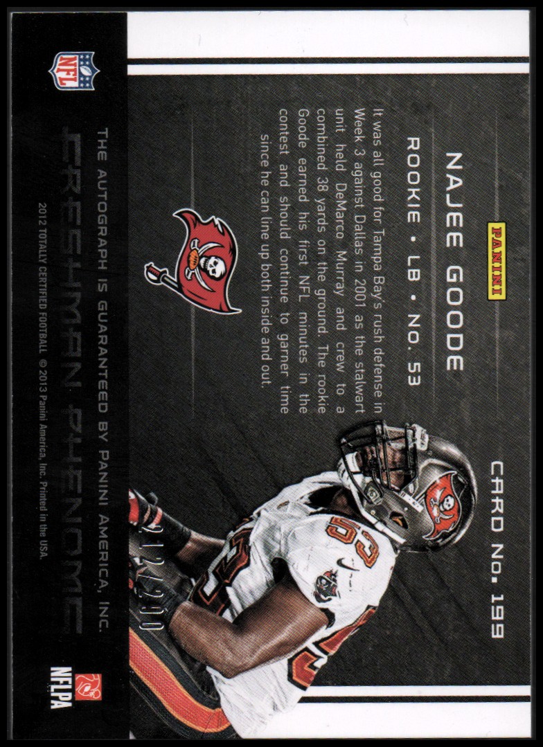 2012 Totally Certified #199 Najee Goode AU/290 RC back image