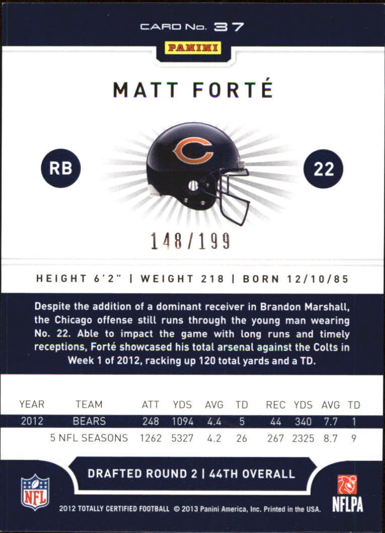 2012 Totally Certified Blue #37 Matt Forte back image