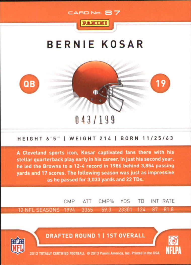 2012 Totally Certified Blue #87 Bernie Kosar back image