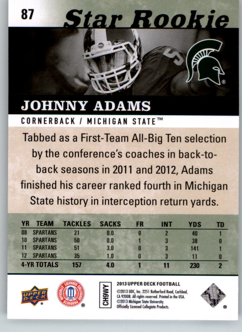 2013 Upper Deck #87 Johnny Adams back image