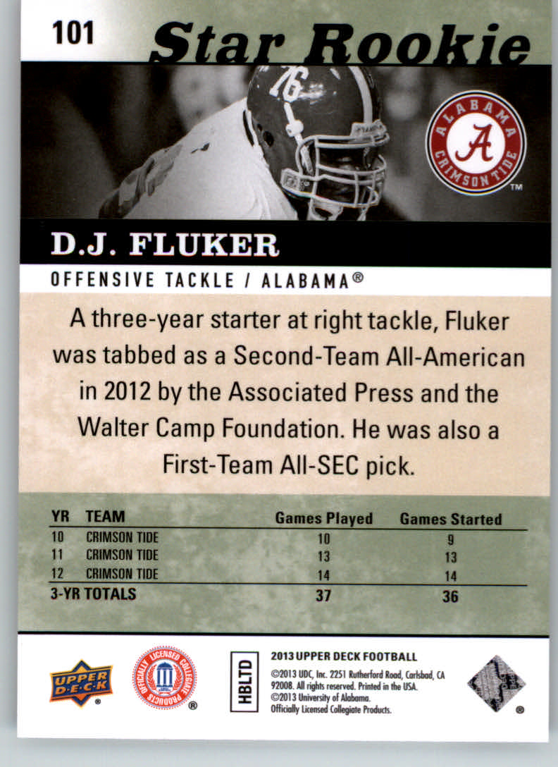 2013 Upper Deck #101 D.J. Fluker back image