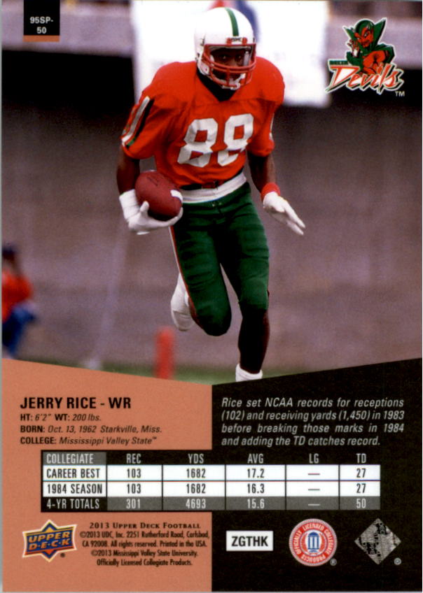 2013 Upper Deck 1995 SP Inserts #95SP50 Jerry Rice back image