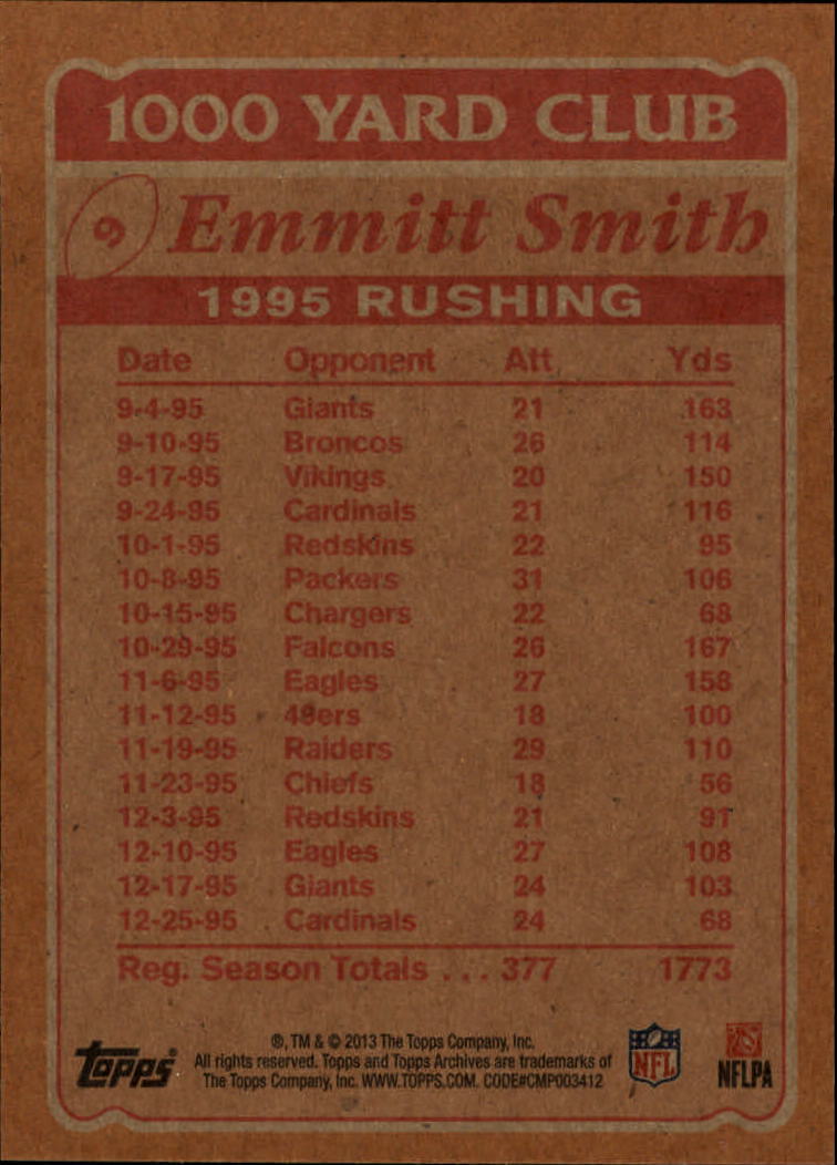 2013 Topps Archives 1000 Yard Club #9 Emmitt Smith back image