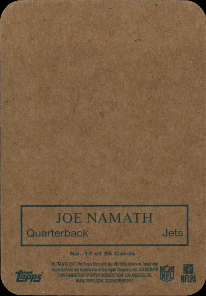 2013 Topps Archives 1970 Glossy #12 Joe Namath back image