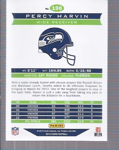 2013 Score #198 Percy Harvin back image