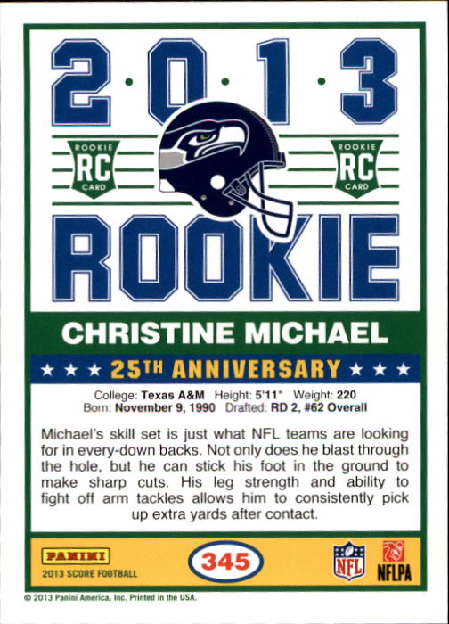 2013 Score #345 Christine Michael RC back image