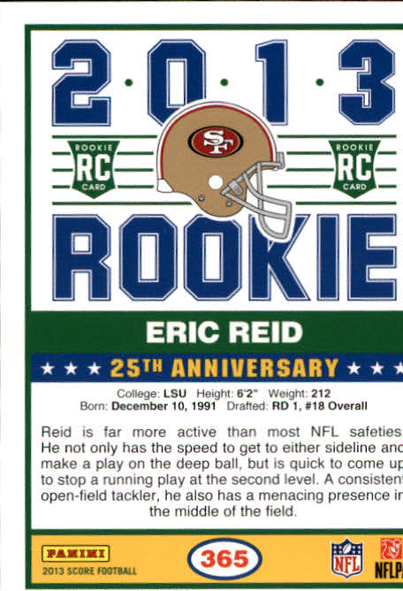 2013 Score #365 Eric Reid RC back image