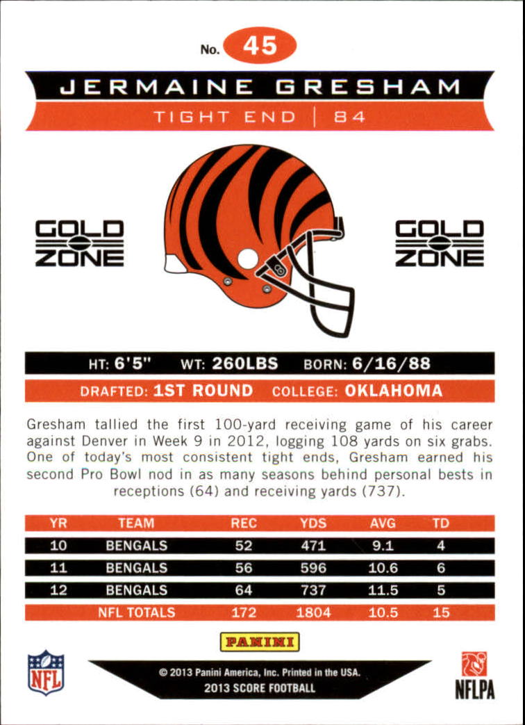 2013 Score Gold Zone #45 Jermaine Gresham back image