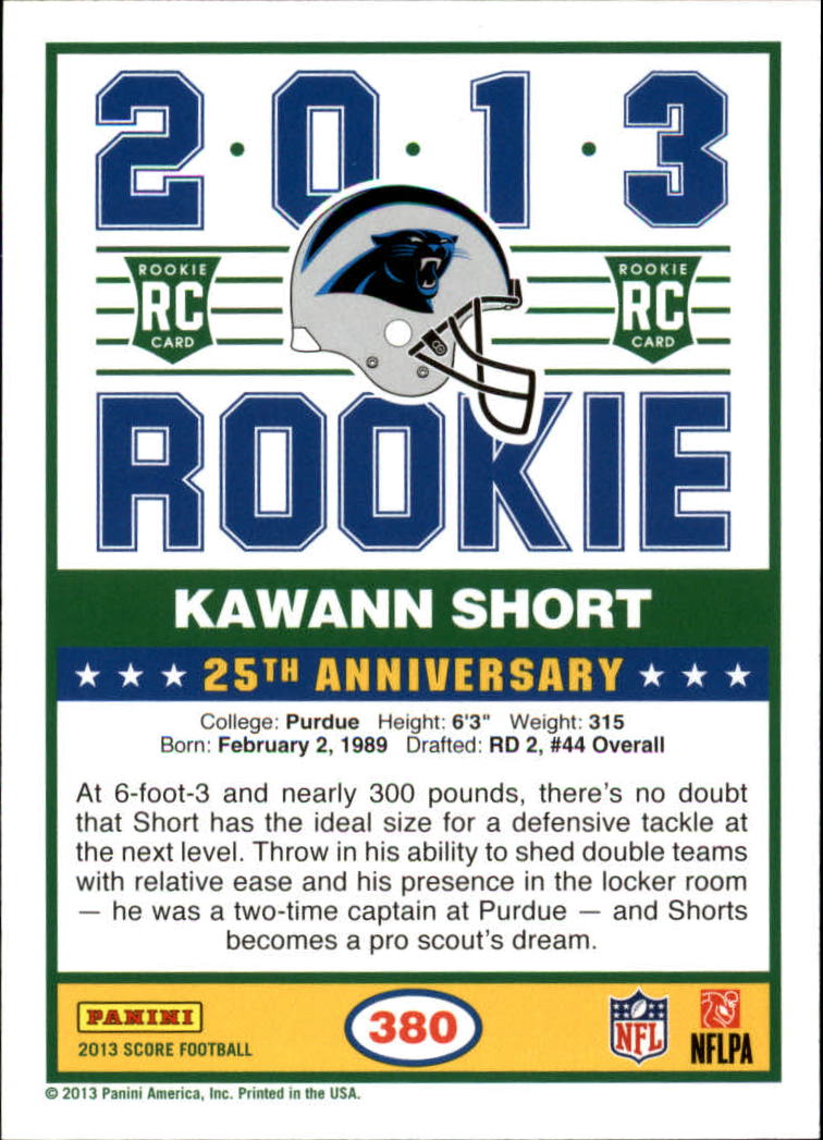 2013 Score Blue #380 Kawann Short back image
