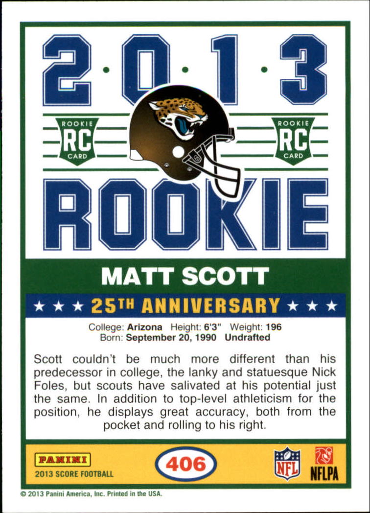 2013 Score Blue #406 Matt Scott back image