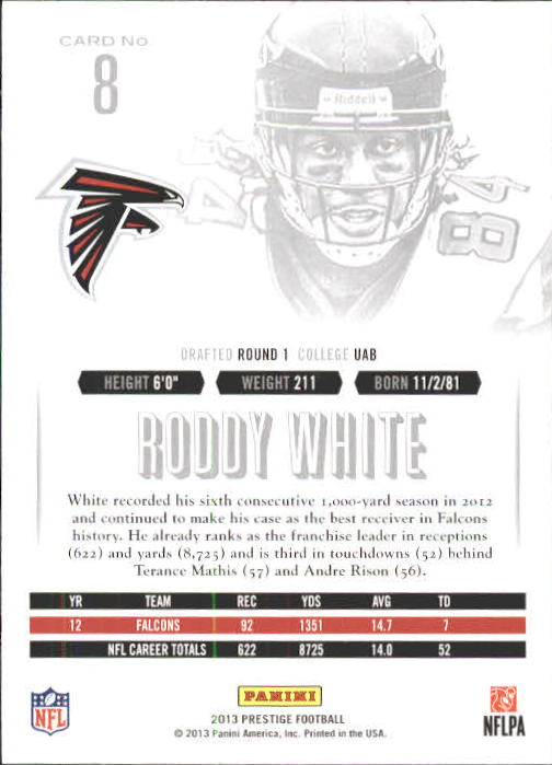 2013 Prestige #8 Roddy White back image