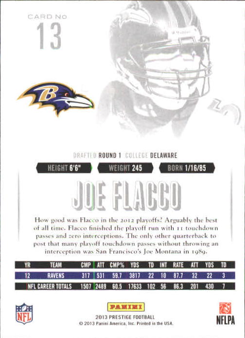 2013 Prestige #13 Joe Flacco back image