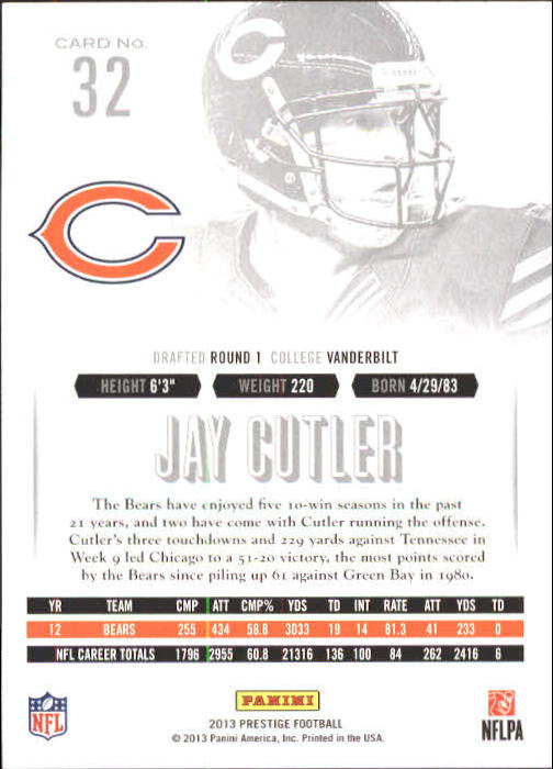 2013 Prestige #32 Jay Cutler back image