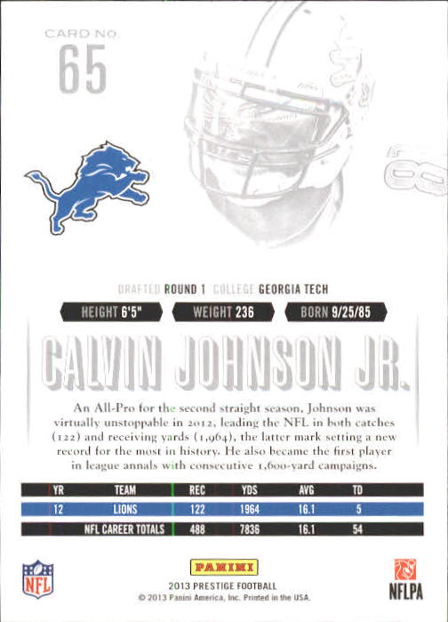 2013 Prestige #65 Calvin Johnson back image